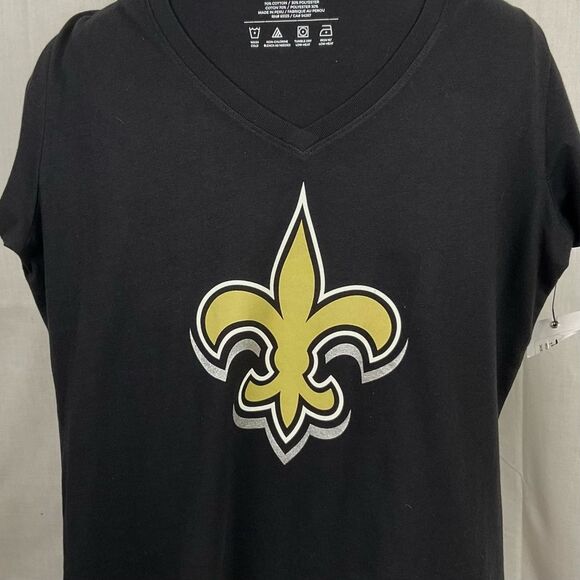 New Orlean's Saints Black T-Shirt NFL Football V-Neck Tee 47’ Brand Sz Lg New - Picture 3 of 6